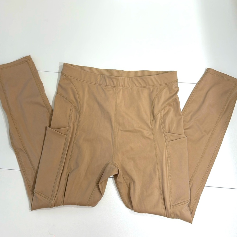 Fabletics tan/Nude full length leggings with side pockets